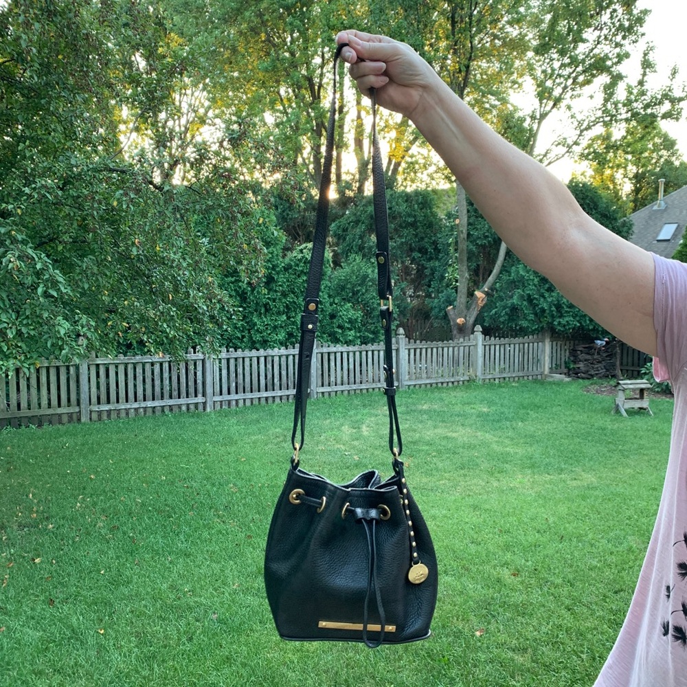 Brahmin Lexie black leather bucket crossbody